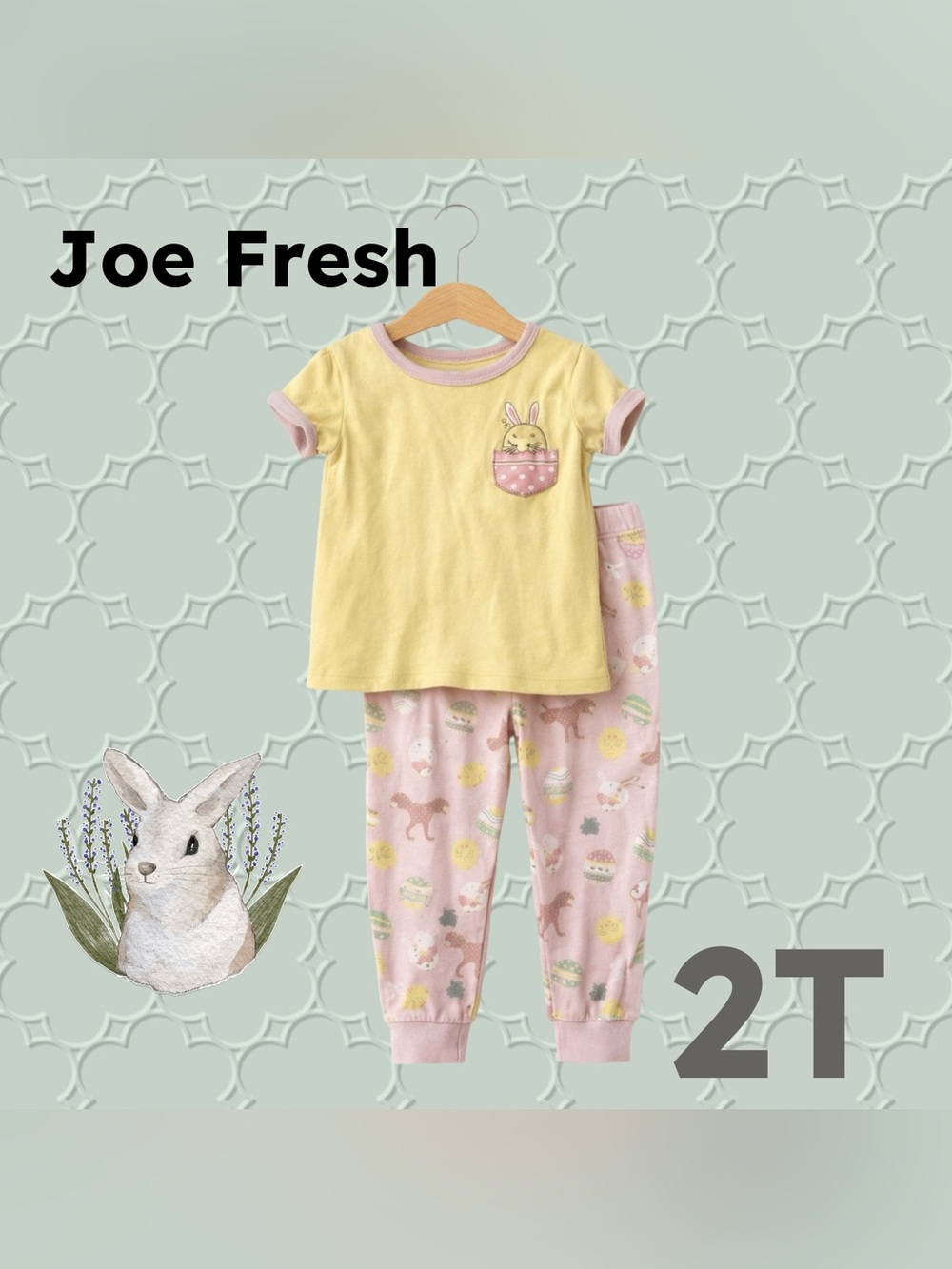 🇨🇦👍GUC JOE FRESH | 2 T | Unisex Yellow & Pink Bunny Toddler Pyjamas Set